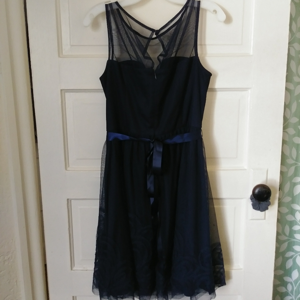 Sleeveless Illusion Neckline Dress with Satin Belt - Picture 3 of 7